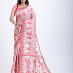 Red and White Jamdani Handloom Saree Full
