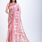 Red and White Jamdani Handloom Saree Full
