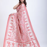 Red and White Jamdani Handloom Saree Front
