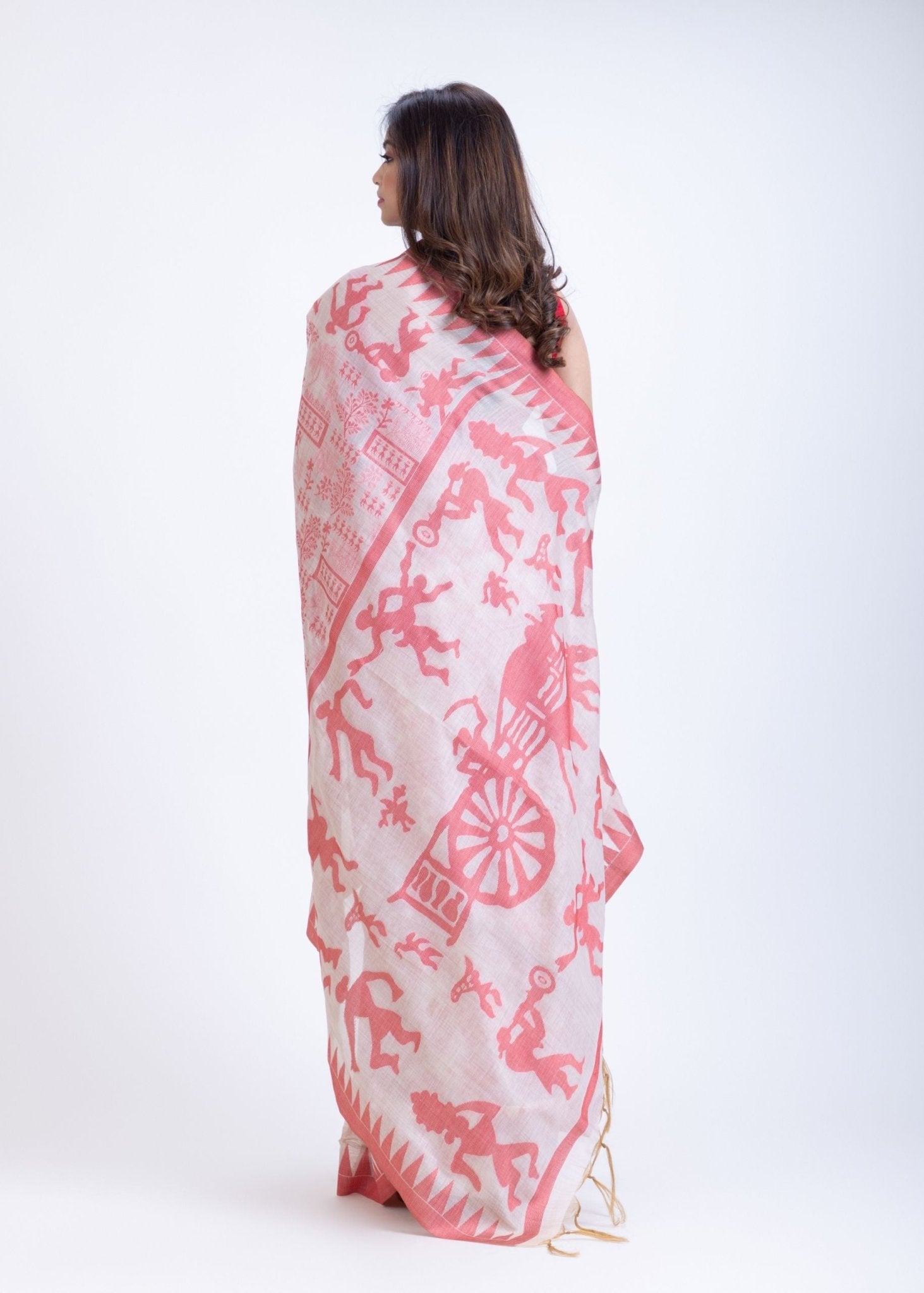 Red and White Jamdani Handloom Saree - Anvi Couture