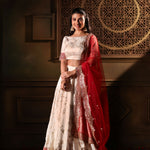 Red and White Lehenga Choli Set Full

