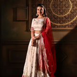 Red and White Lehenga Choli Set Full

