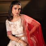 Red and White Lehenga Choli Set Front

