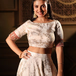Red and White Lehenga Choli Set Close Up

