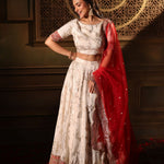 Red and White Lehenga Choli Set Full Front

