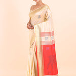 Red and White Paithani Silk Saree with Golden Border Side View