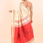 Red and White Paithani Silk Saree with Golden Border Back View