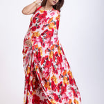 Red and  White floral Print Satin Silk Saree Front 

