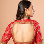 Red bridal blouse — back neck design with hand embroidered aari work