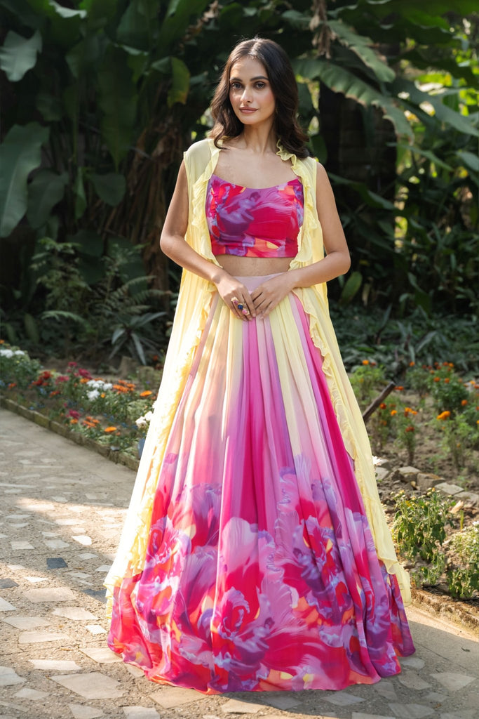 Rose Bloom Ivory Floral Lehenga Jacket Set