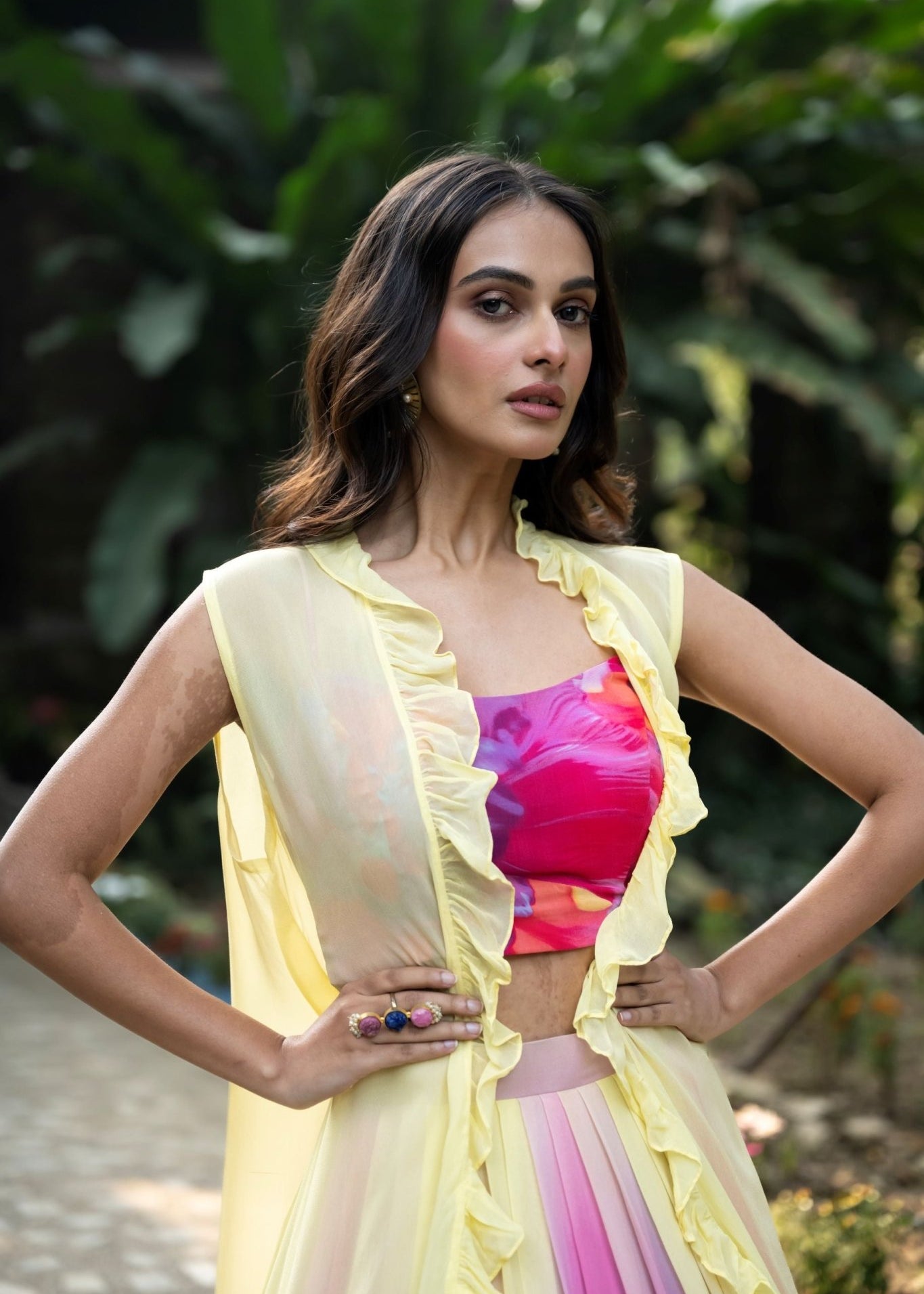 Rose Bloom Ivory Floral Lehenga Jacket Set - Anvi Couture