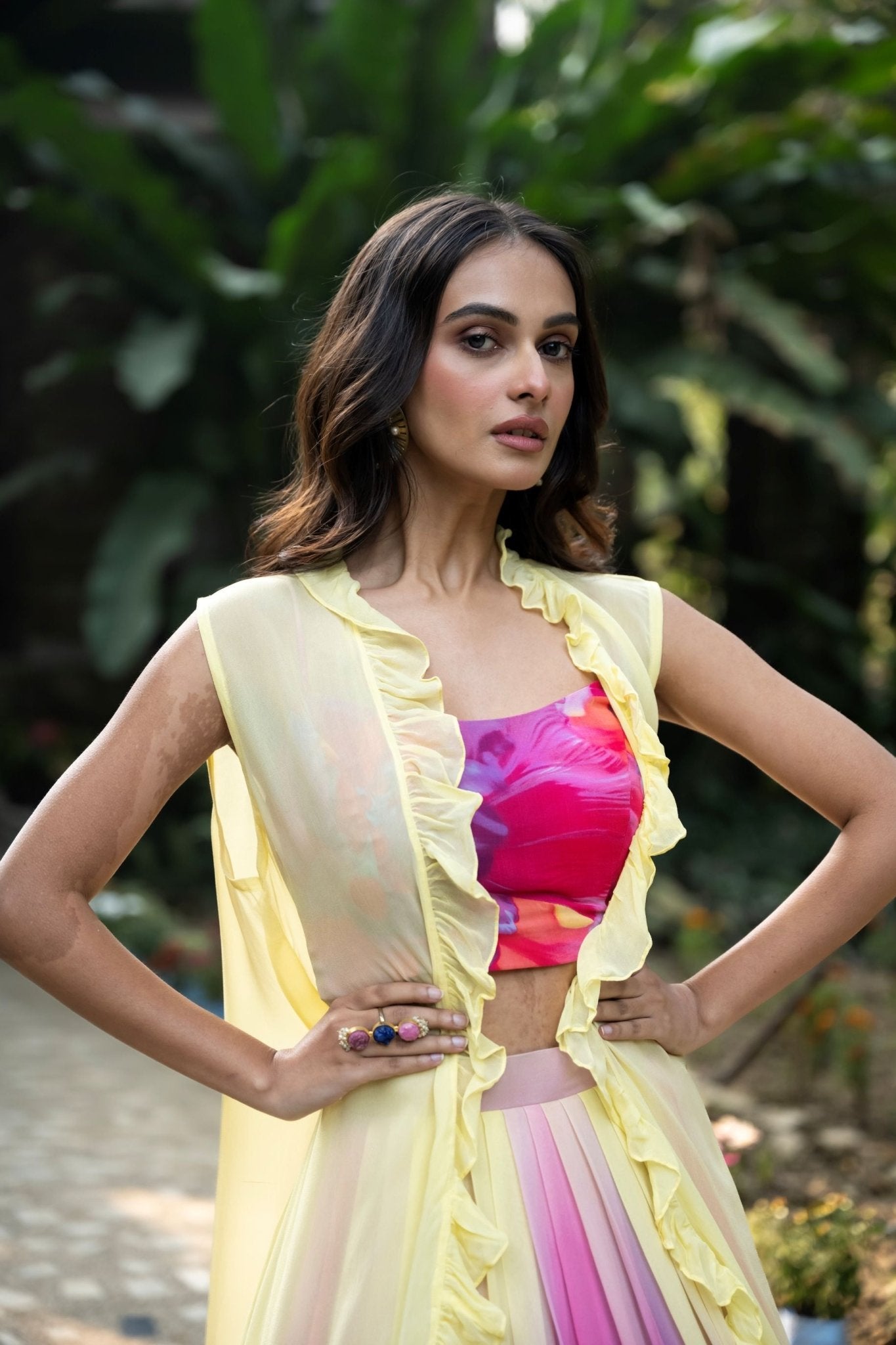 Rose Bloom Ivory Floral Lehenga Jacket Set - Anvi Couture
