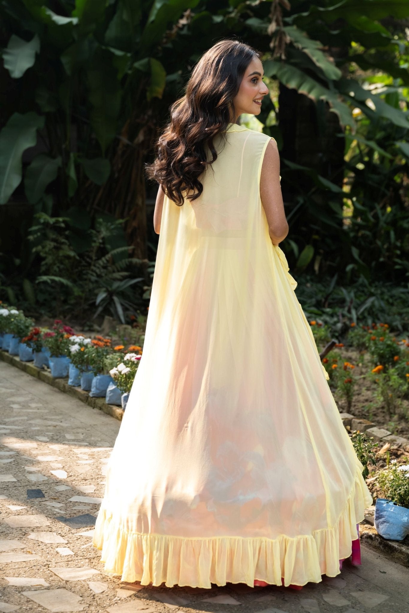 Rose Bloom Ivory Floral Lehenga Jacket Set - Anvi Couture