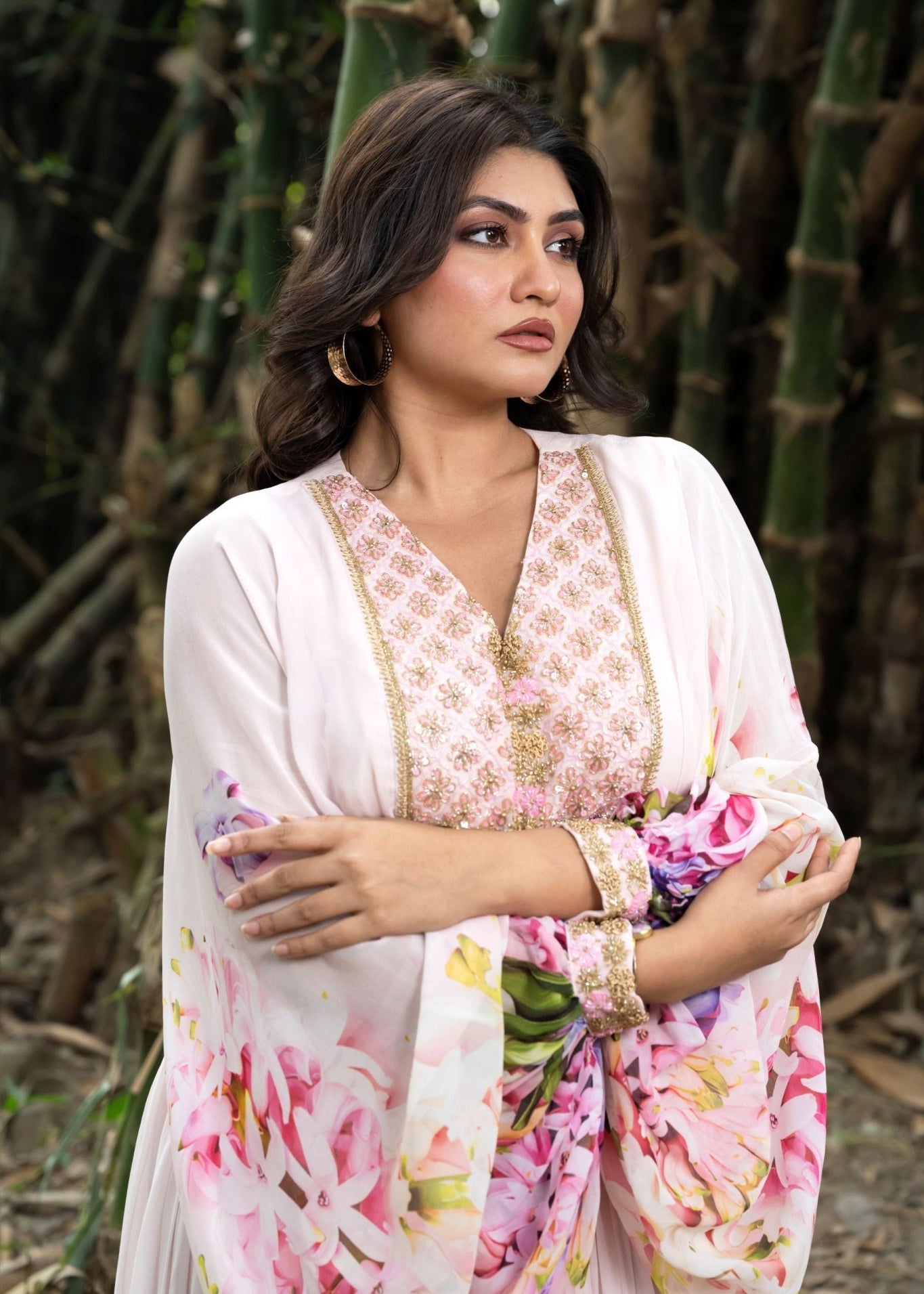 Rose Mist Blush Pink Floral Lehenga Set with Handcrafted Top - Anvi Couture