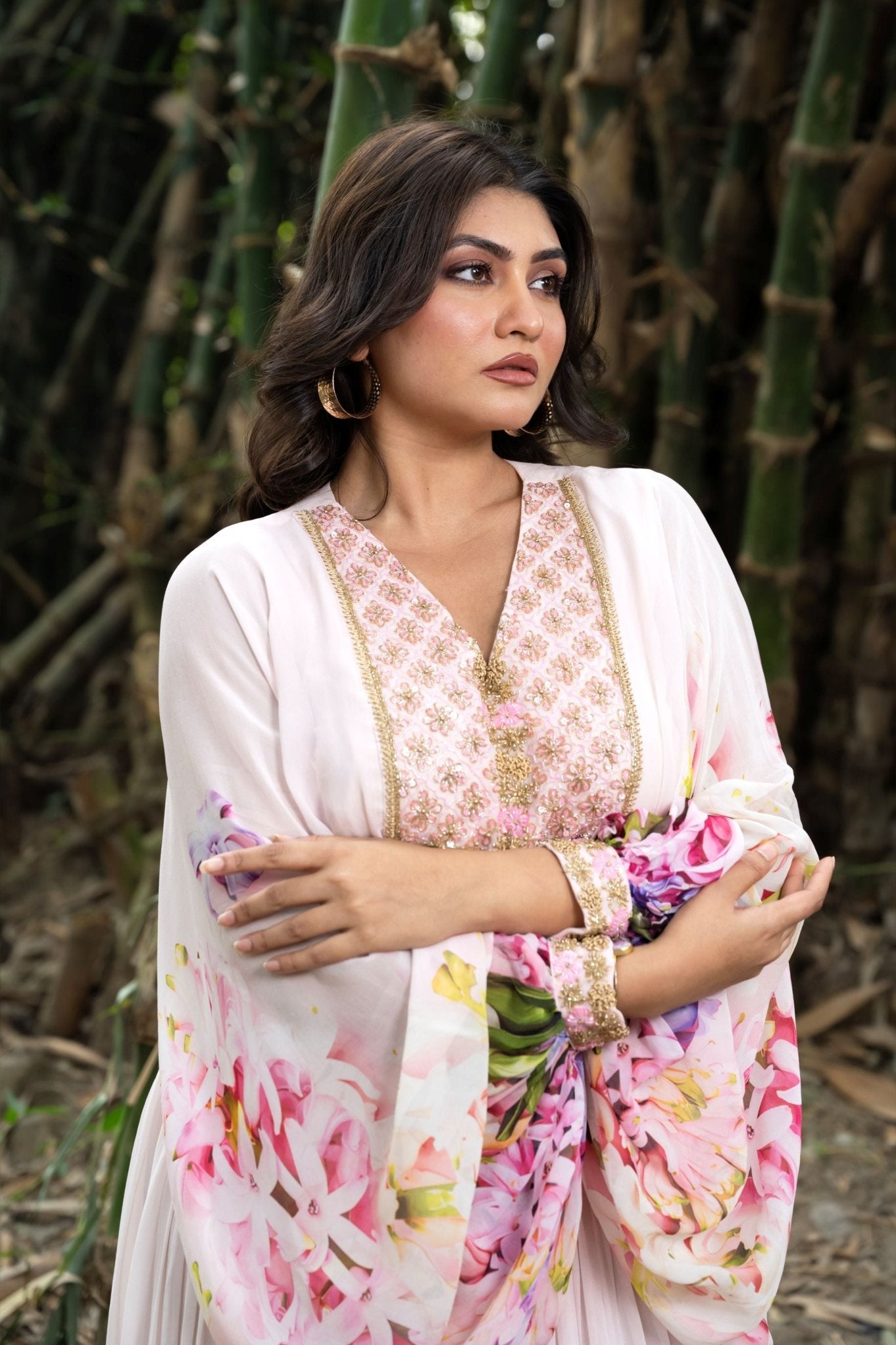 Rose Mist Blush Pink Floral Lehenga Set with Handcrafted Top - Anvi Couture