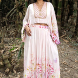 Rose Mist Blush Pink Floral Lehenga Set with Handcrafted Top - Anvi Couture