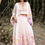 Rose Mist Blush Pink Floral Lehenga Set with Handcrafted Top - Anvi Couture