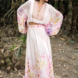 Rose Mist Blush Pink Floral Lehenga Set with Handcrafted Top - Anvi Couture