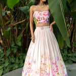 Rose Pink Mist Soft Blush Floral Lehenga — front view