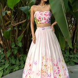 Rose Pink Mist Soft Blush Floral Lehenga — front view