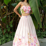 Rose Pink Mist Soft Blush Floral Lehenga — side view