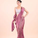 Rose Pink Tissue Silk Saree With Embroidered Work full