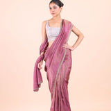 Rose Pink Tissue Silk Saree With Embroidered Work full