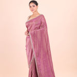 Rose Pink Tissue Silk Saree With Embroidered Work front