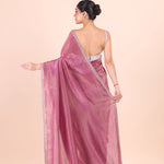 Rose Pink Tissue Silk Saree With Embroidered Work back