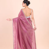 Rose Pink Tissue Silk Saree With Embroidered Work back