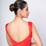 Vibrant Maroon Round Neck Cotton Silk Blouses for Occasion Wear