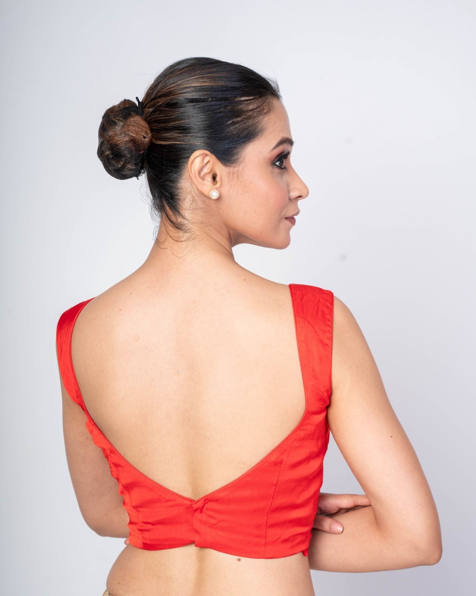 Vibrant Maroon Round Neck Cotton Silk Blouses for Occasion Wear