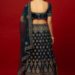 Designer Bridal Lehenga in Blue Velvet with Zardozi Handwork