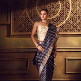 Royal Blue Bridal Banarasi Saree - Anvi Couture