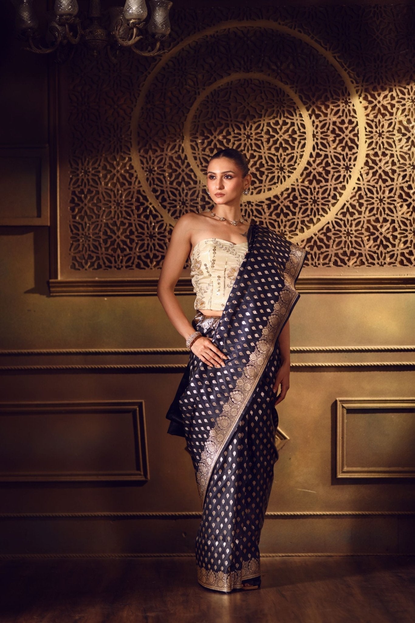 Royal Blue Bridal Banarasi Saree - Anvi Couture