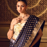 Royal Blue Bridal Banarasi Saree - Anvi Couture