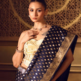 Royal Blue Bridal Banarasi Saree - Anvi Couture