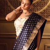 Royal Blue Bridal Banarasi Saree - Anvi Couture