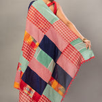 Royal Blue Cotton Saree With Red Multicolor Gamcha Checks - Anvi Couture