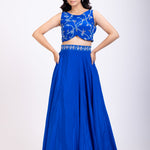 Royal Blue Crop Top Lehenga Set With Hand Embroidered Blouse Full