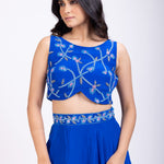 Royal Blue Crop Top Lehenga Set With Hand Embroidered Blouse Close Up