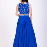 Royal Blue Crop Top Lehenga Set With Hand Embroidered Blouse Back