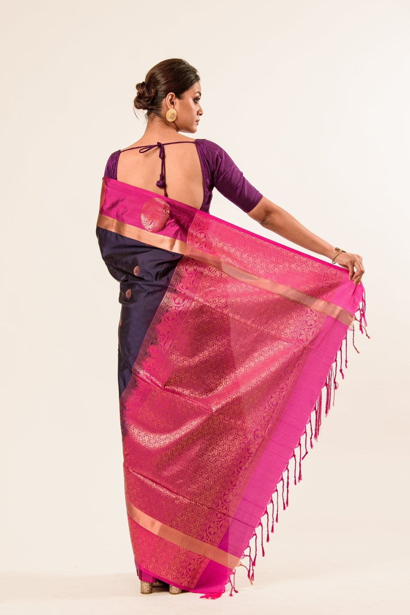 Royal Blue Kanjivaram Silk Saree with Floral Butas