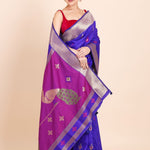 Royal Blue Paithani Saree with Golden border with Purple Pallu - Anvi Couture