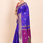 Royal Blue Paithani Saree with Golden border with Purple Pallu - Anvi Couture