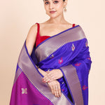 Royal Blue Paithani Saree with Golden border with Purple Pallu - Anvi Couture