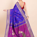 Royal Blue Paithani Saree with Golden border with Purple Pallu - Anvi Couture