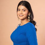 Royal Blue Partywear Blouse with Hand Embroidered Floral Work - Anvi Couture