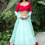 Royal Rani Pink and Blue Embroidered Lehenga - Anvi Couture
