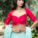 Royal Rani Pink and Blue Embroidered Lehenga - Anvi Couture